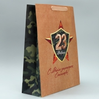 Пакет подарочный крафтовый вертикальный, упаковка, &laquo;С 23 февраля&raquo;, L 40 х 31 х 11.5 см
