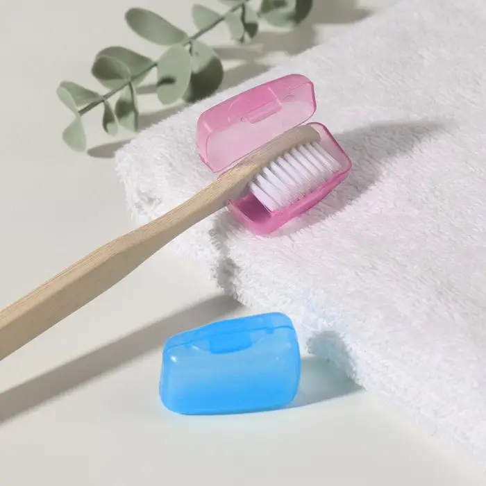 Колпачок - футляр для зубной щётки, набор - 2 шт., 3.8&times;2.2&times;1.8 см, розовый, голубой