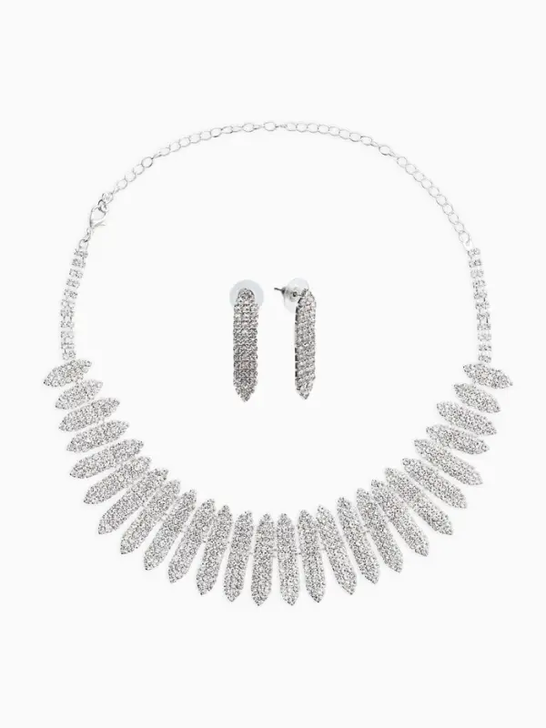 Набор 2 предмета: серьги, колье со стразами &laquo;Лёд. Лепестки&raquo;. d=13.5 см, белый в серебре
