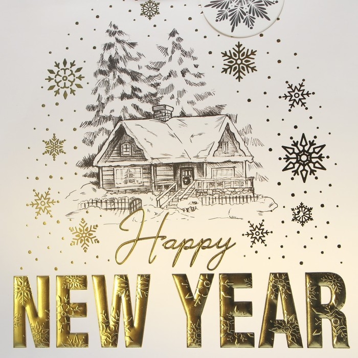 Пакет подарочный новогодний ламинированный вертикальный, конгревное тиснение &laquo;Новогодний домик&raquo;, ML 23 х 27 х 11.5 см, Новый год