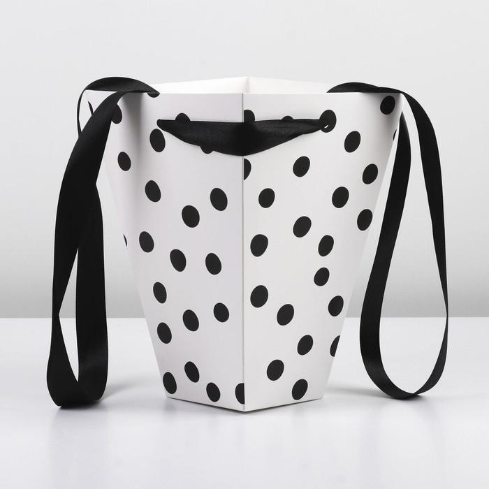 Коробка для цветов на лентах &laquo;Стильный горошек&raquo;, 17 х 25 х 9 см