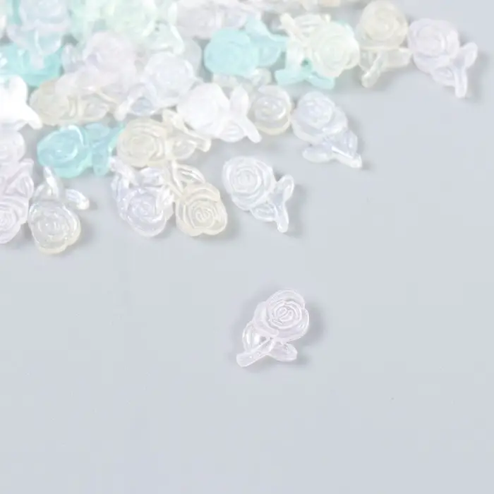 Декор для творчества пластик "Розочка на ветке" набор 60 шт полупроз. 0,88х0,53 см