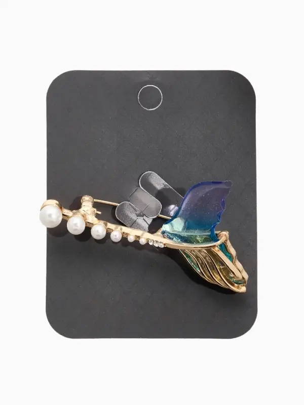 Брошь "Хвост Русалки" с жемчугом, цветная в золоте