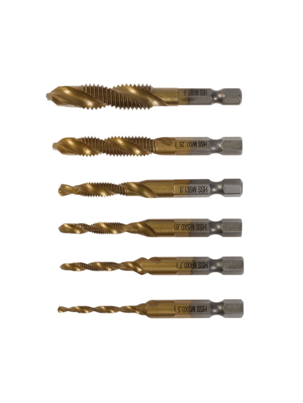 Набор сверл-метчиков ТУНДРА, HSS - Co, шестигранный хвостовик, М3 - М10, 65 - 72 мм, 6 шт.   1065481