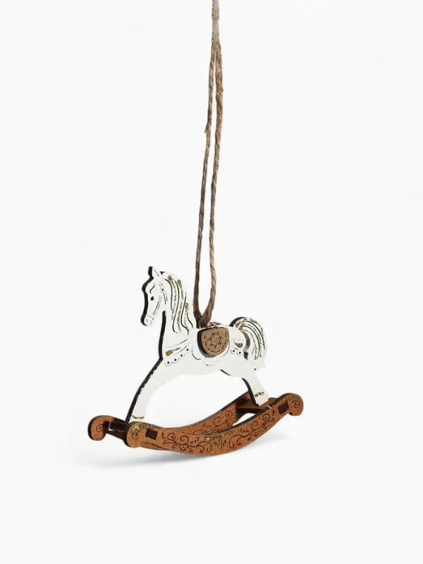Ёлочное украшение "Лошадка-качалка" 9х2,5х8 см, Белый-дуб