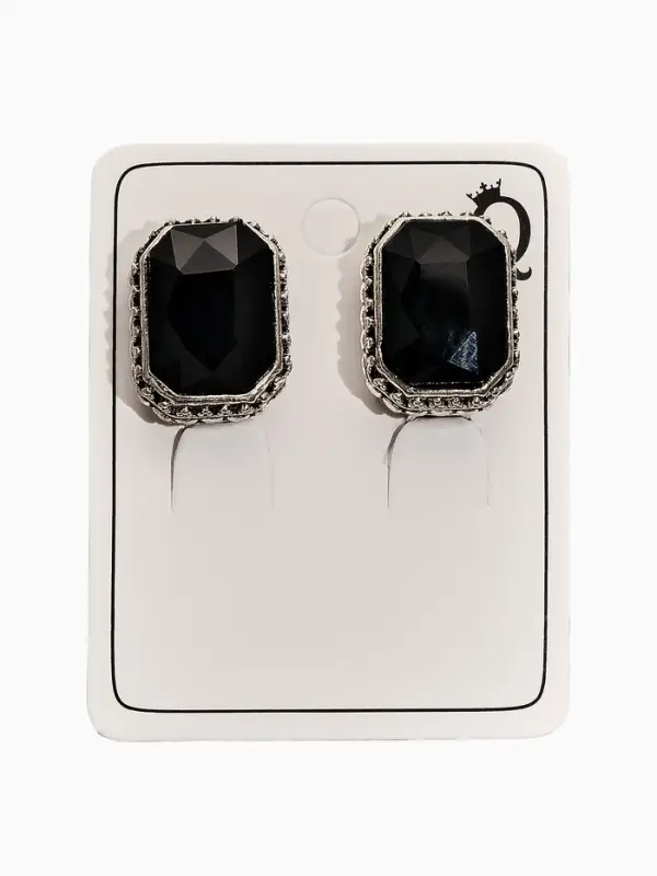 Клипсы "Винтаж" прямоугольник грань, цвет чёрный в чернёном серебре