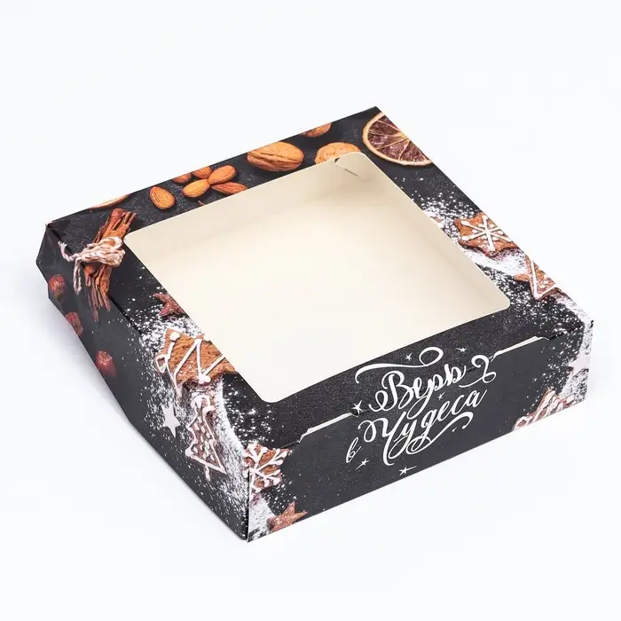 Коробка подарочная новогодняя складная с окном &laquo;Верь в чудеса&raquo; 15&times;15&times;4 см