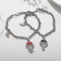 Браслеты &laquo;Неразлучники&raquo; мужское женское с дельфинами, цвет чёрно-красный в серебре, 17 размер