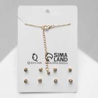 Гарнитур 5 предметов: серьги (4 пары), кулон &laquo;Минимал&raquo; сердце, цвет сиреневый в золоте, 40 см