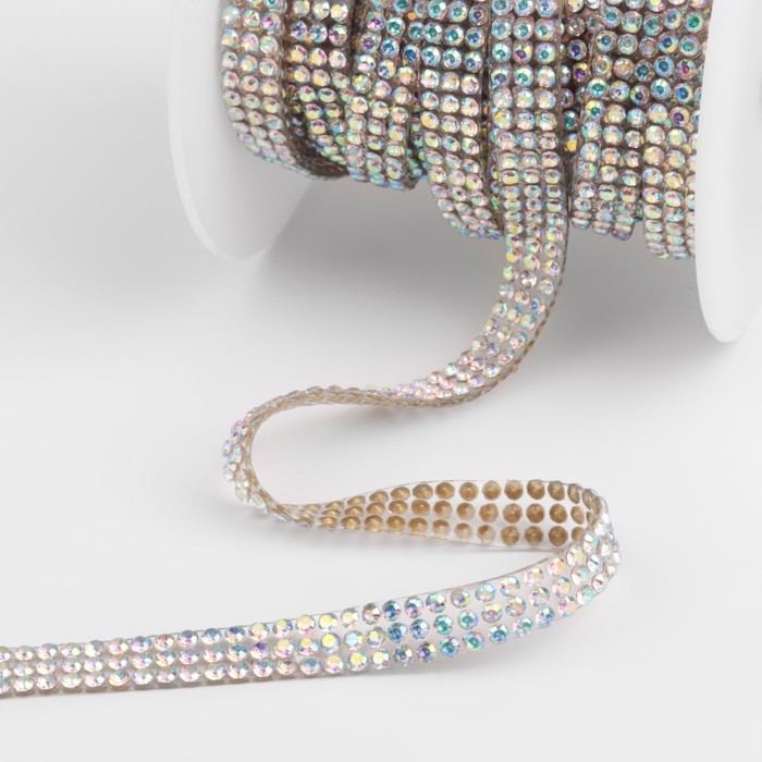 Стразы термоклеевые, с голографией, ширина - 7 мм, 4,5 &plusmn; 0,5 м, цвет серебряный