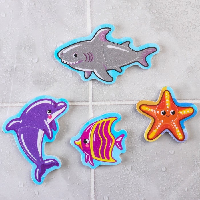 Игрушка пазл для ванны "Морской мир" с сачком + удочка, Крошка Я