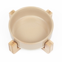 Миска керамическая на подставке 450 мл 13 х 5 см бежевая с белым Миска керамическая на подставке 450 мл 13 х 5 см бежевая с белым