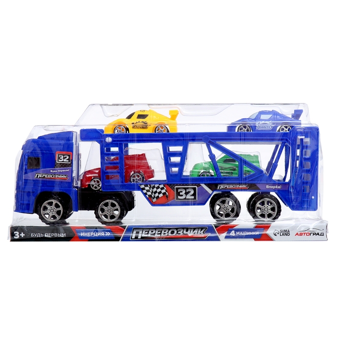 Грузовик &laquo;Автовоз&raquo;, инерционный, с 4 машинами, цвет синий