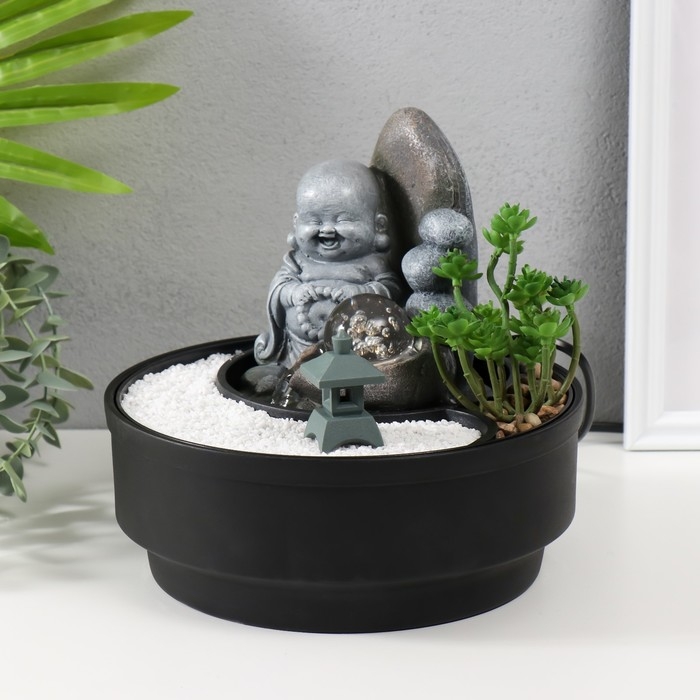 Фонтан настольный от сети, подсветка Фонтан настольный от сети, подсветка "Маленький хотей в саду Дзен" 21х21х21 см