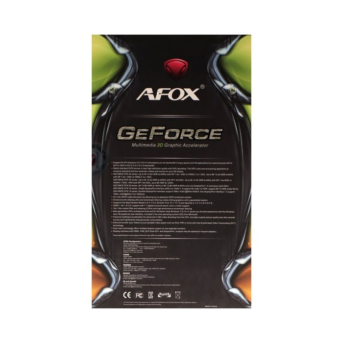 Видеокарта Afox RTX2060, 6Гб, 192bit, GDDR6, DVI, HDMI, DP, HDCP