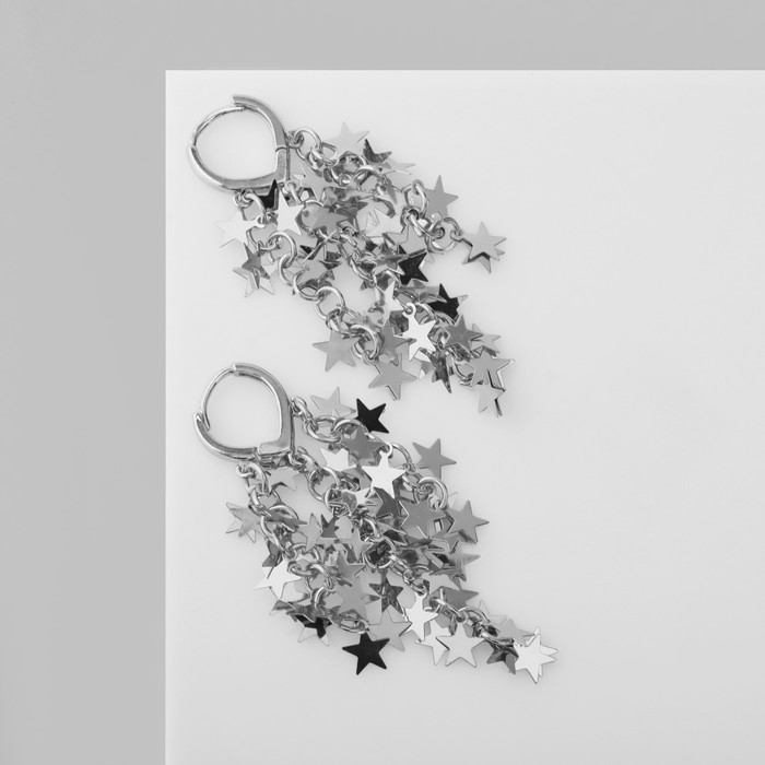 Серьги висячие &laquo;Вечеринка&raquo; звёзды, цвет серебро