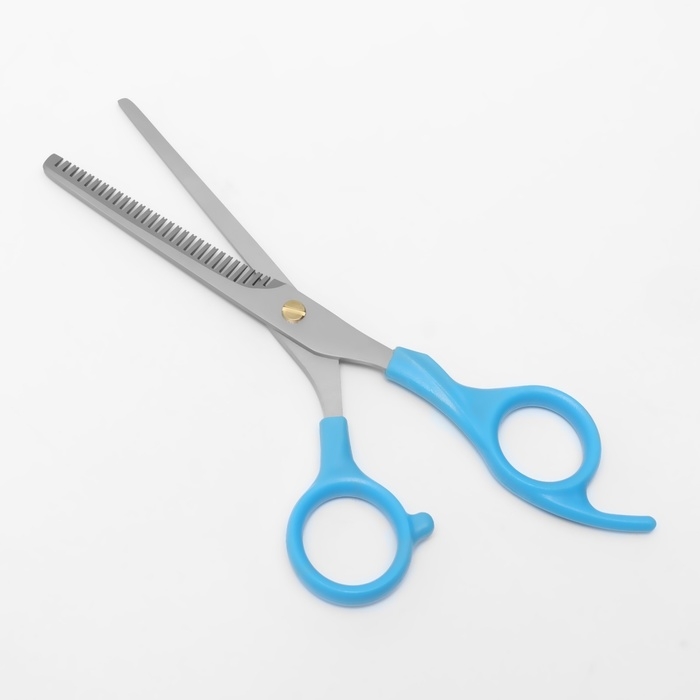 Ножницы филировочные с упором, лезвие &mdash; 6,5 см, цвет голубой/серебристый