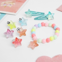Комплект детский &laquo;Выбражулька&raquo; 6 предметов: 2 заколки, браслет, 5 колец, звёзды, цветной
