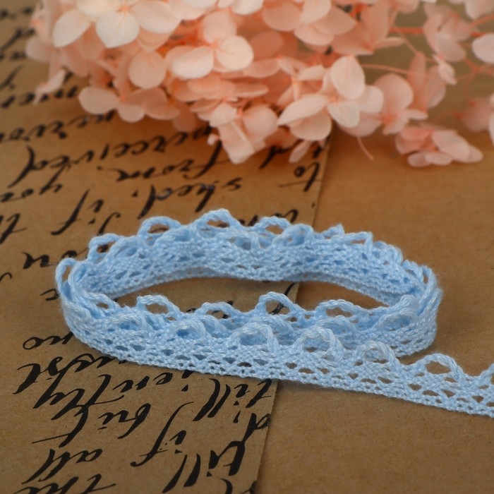 Кружево вязаное, 11 мм &times; 2,7 &plusmn; 0,5 м, цвет голубой