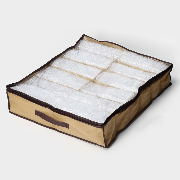 Кофр для обуви Доляна, 12 отделений, 65&times;54&times;10 см, цвет бежевый