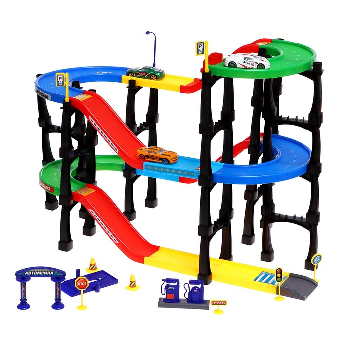 Гараж &laquo;Мегапаркинг&raquo;, 3 металлические машины, аксессуары