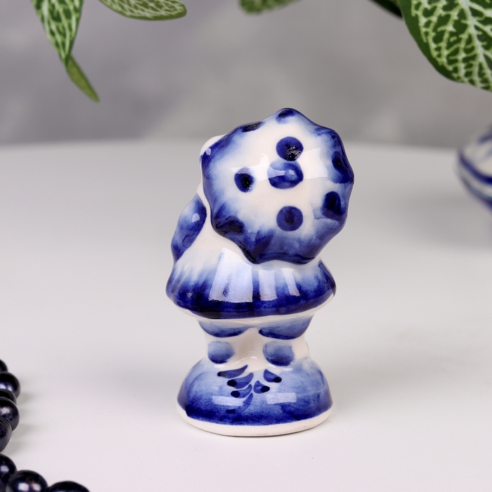 Сувенир гжель &laquo;Мышь с зонтом&raquo;, бело-синий,керамика,