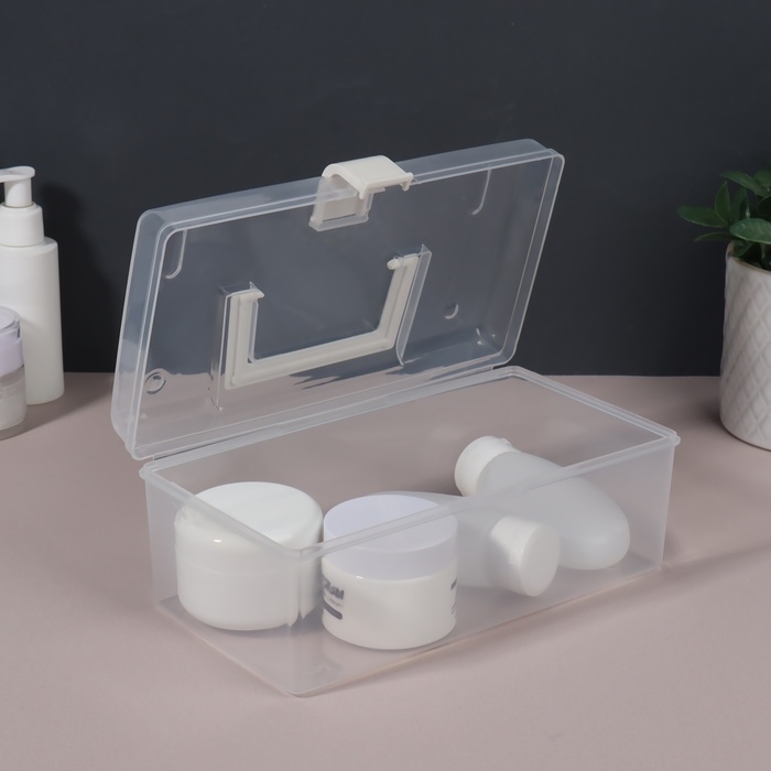 Органайзер для хранения, с крышкой, с ручкой, 23 × 13 × 9,5 см цвет прозрачный/белый Органайзер для хранения, с крышкой, с ручкой, 23 × 13 × 9,5 см цвет прозрачный/белый