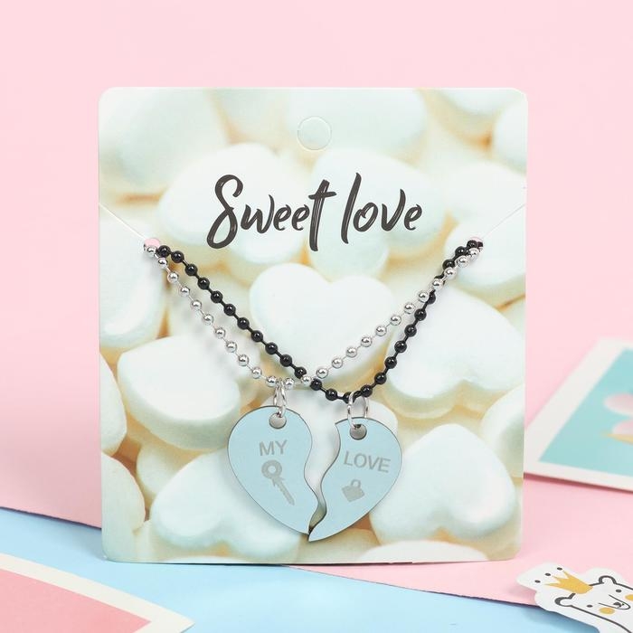 Кулоны &laquo;Неразлучники&raquo; стальные, love, цвет чёрно-серебряный, 45 см