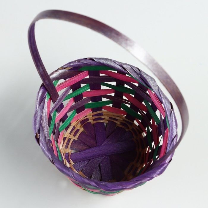 Корзина плетеная, D13 x H9/32 см, разноцветная, бамбук Корзина плетеная, D13 x H9/32 см, разноцветная, бамбук