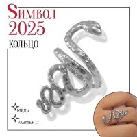 Новый год! Символ года 2025! Кольцо металл &laquo;Змея&raquo; извилистая, цвет серебро, размер 17