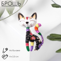 Брошь &laquo;Кошка&raquo; расписная, цветная в золоте