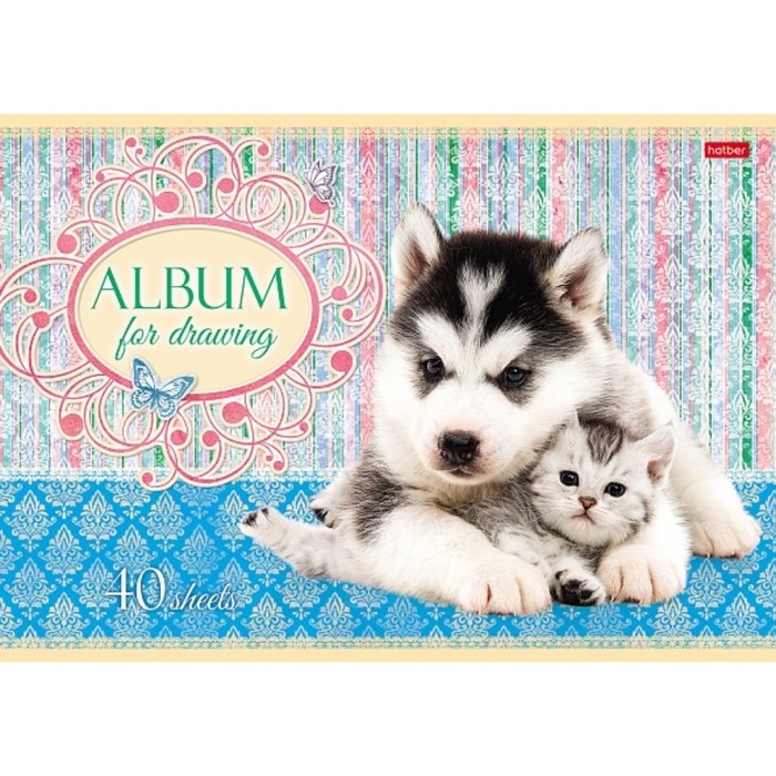 Альбом для рисования А4, 40 листов, на скрепке, "Маленькие друзья", обложка мелованный картон, блок 100 г/м&sup2;, МИКС