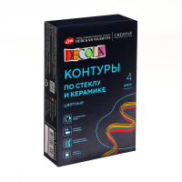 Набор контуров по стеклу и керамике, набор 4 цвета х 18 мл, ЗХК Decola, (5341409)