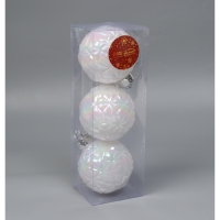 Набор шаров пластик d-8 см, 3 шт "Перелив" сеточка, белый перламутр Набор шаров пластик d-8 см, 3 шт "Перелив" сеточка, белый перламутр