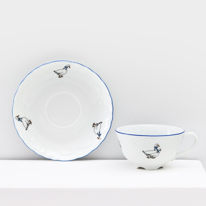 Чайный сервиз на 6 персон &laquo;Рококо. Гуси&raquo;, 12 предметов: чашка 220 мл, блюдце d=15,5 см