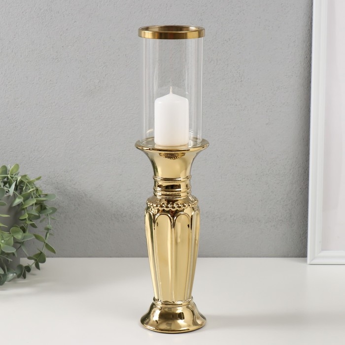 Подсвечник керамика, стекло на 1 свечу "Арте" d=7,5 см золото 9х9х37,5 см