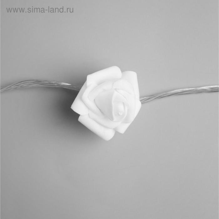 Гирлянда &laquo;Нить&raquo; 5 м с насадками &laquo;Розы белые&raquo;, IP20, прозрачная нить, 20 LED, свечение тёплое белое, 220 В