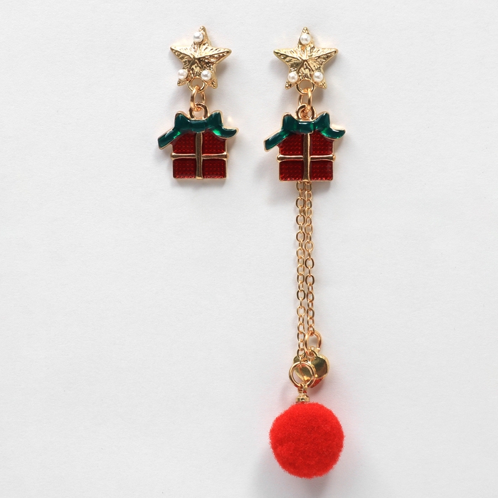 Новый год! Серьги &laquo;Новогодние&raquo; подарки, цветные в золоте