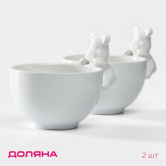 Набор салатников керамических Доляна &laquo;Мишка Отто&raquo;, 13&times;10,2 см, цвет белый, 2 шт