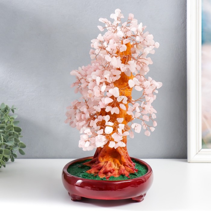 Сувенир бонсай "Денежное дерево с розовыми камушками" 450 камней 32х17х27 см