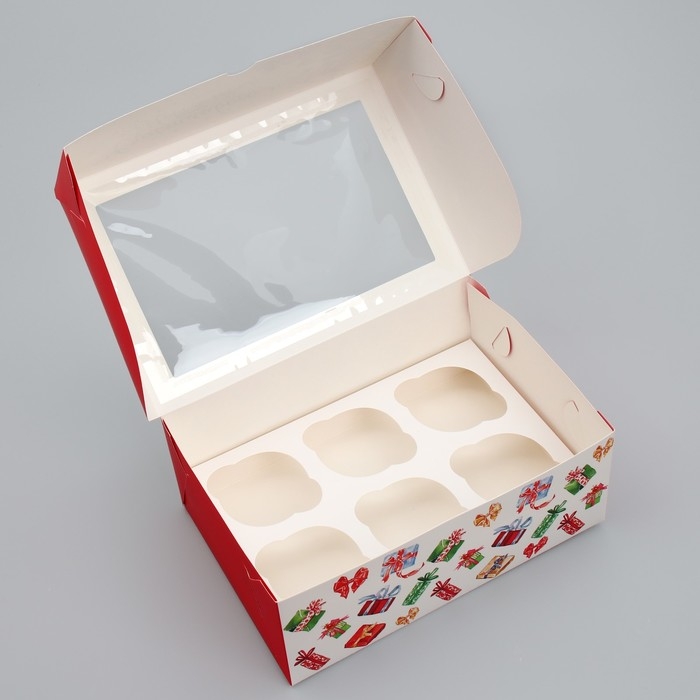 Коробка складная на 6 капкейков с окном &laquo;Счастливого Нового года&raquo;, 25 х 17 х 10 см, Новый год