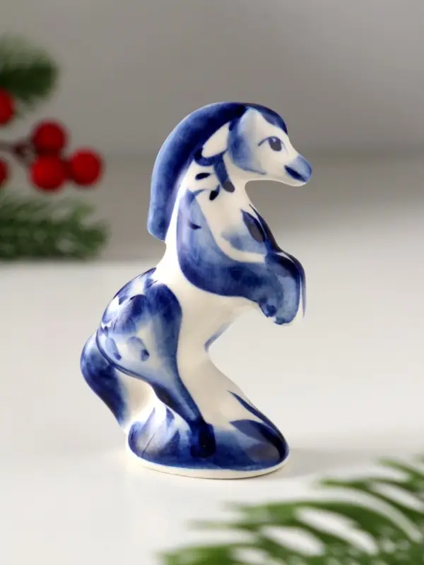 Сувенир Конь на дыбах, 8х5 см, гжель