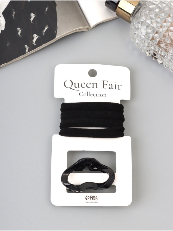 Набор для волос &laquo;Вивьен&raquo;, 4 резинки 5.5 см, краб 4.5 см, волна, чёрный