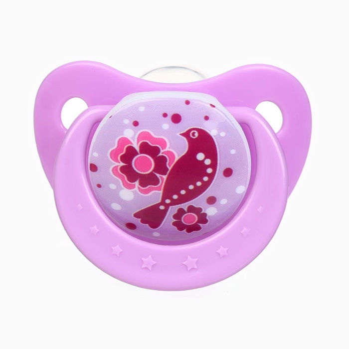 Пустышка ортодонт., с колпачком и держателем, от 0 мес., цвет Фиолет / Роз