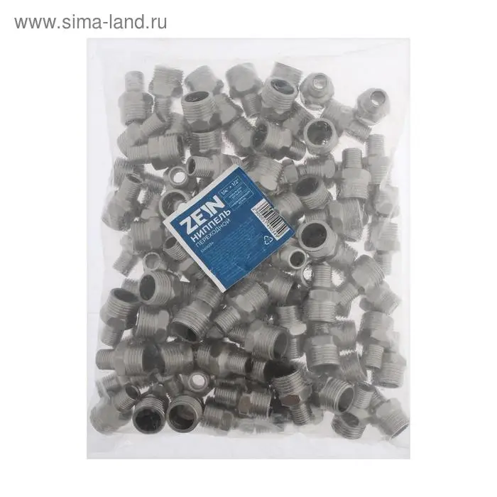 Ниппель переходной ZEIN engr, 1/4" х 1/2", наружная резьба, нержавеющая сталь