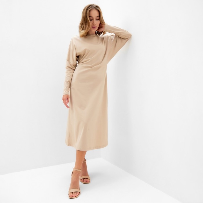 Платье женское трикотажное MINAKU: Basic line цвет бежевый, р-р 44 Платье женское трикотажное MINAKU: Basic line цвет бежевый, р-р 44