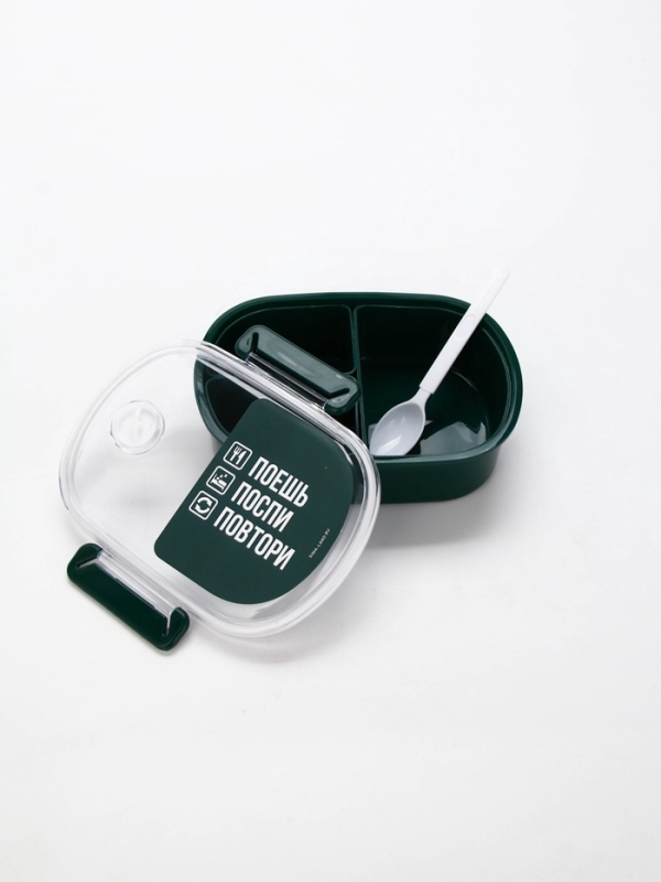 Ланч - бокс с секциями и ложкой &laquo;Поешь, поспи, повтори&raquo;, 19 х 14,5 х 6 см