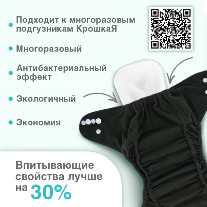 Вкладыш в многоразовый подгузник, 3-х слойный, 35 см, 1 шт., Микрофибра, Крошка Я Вкладыш в многоразовый подгузник, 3-х слойный, 35 см, 1 шт., Микрофибра, Крошка Я