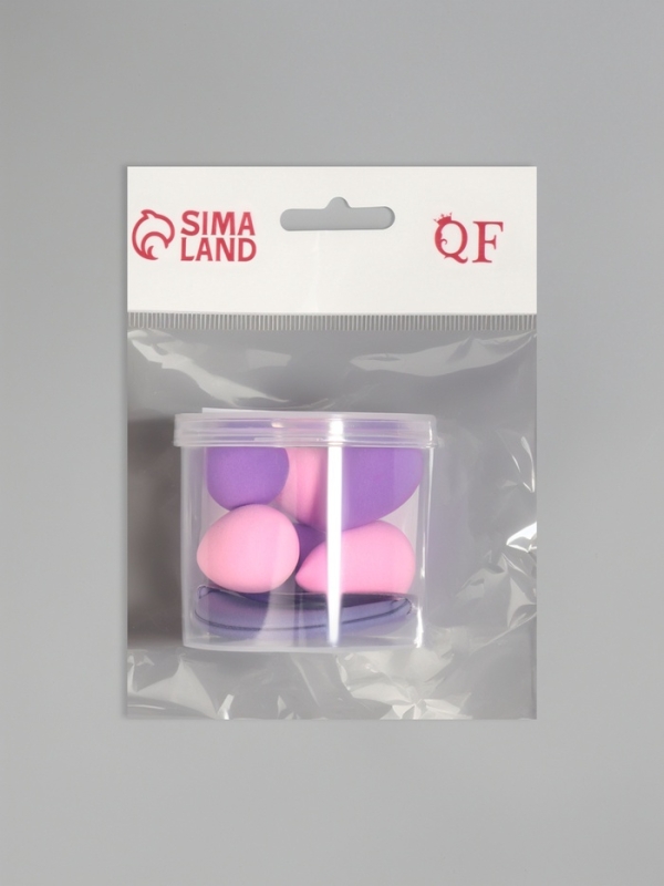 Набор спонжей д/макияжа 7 шт: капля 6 шт, 1 плоск пуховка в пласт футл латекс МИКС пакет QF