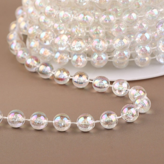 Бусы на нитях, с голографией, круглые, 8 мм, 9 &plusmn; 1 м, цвет прозрачный